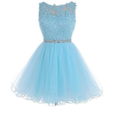 Sexy Open back Light Blue lace Tulle homecoming prom dresses, CM0020