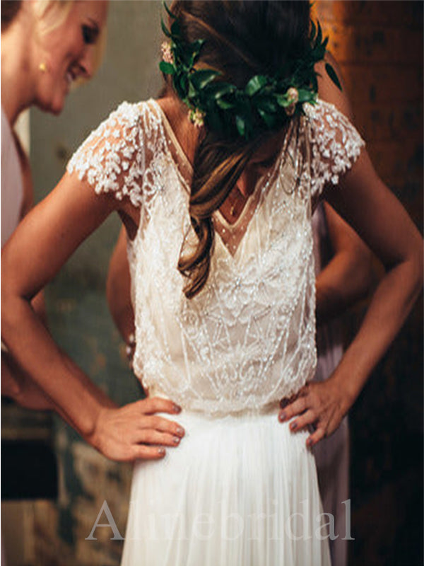 Elegant Cap sleeves Mermaid Lace applique Wedding Dresses,WD3049