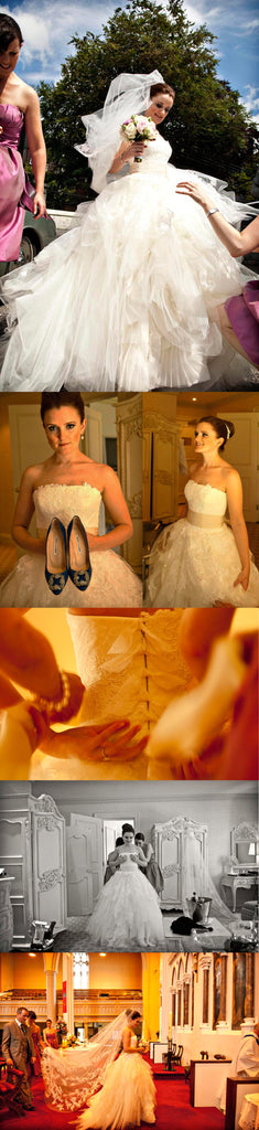 Gorgeous Strapless Lace Ruffles Ball Gown Long Unique Fashion Wedding Dresses, AB1117
