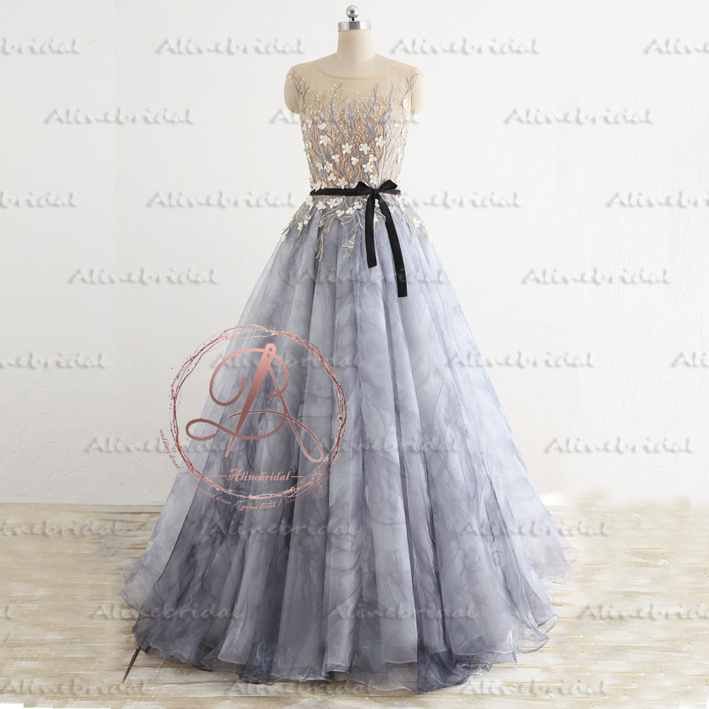 Stunning Gorgeous Beading Handmade Flowers Appliques Prints Long Prom Dresses,PD00043