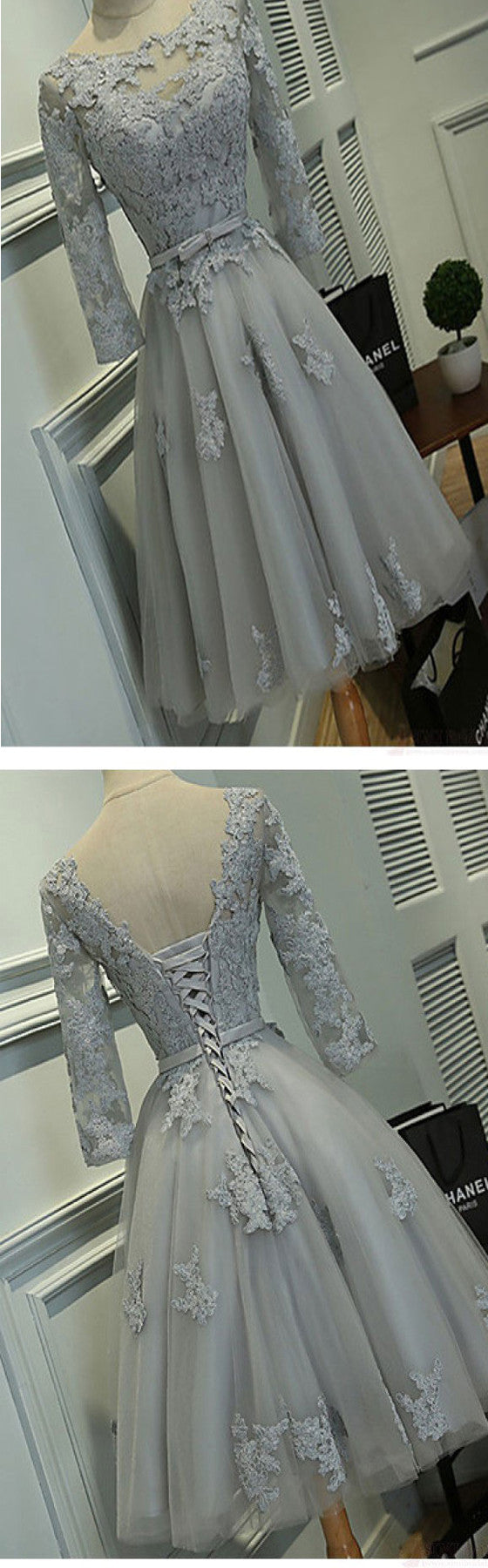 Grey lace tight simple lovely with half sleeve elegant homecoming dres AlineBridal Grey lace tight simple lovely with half sleeve elegant homecoming dres AlineBridal