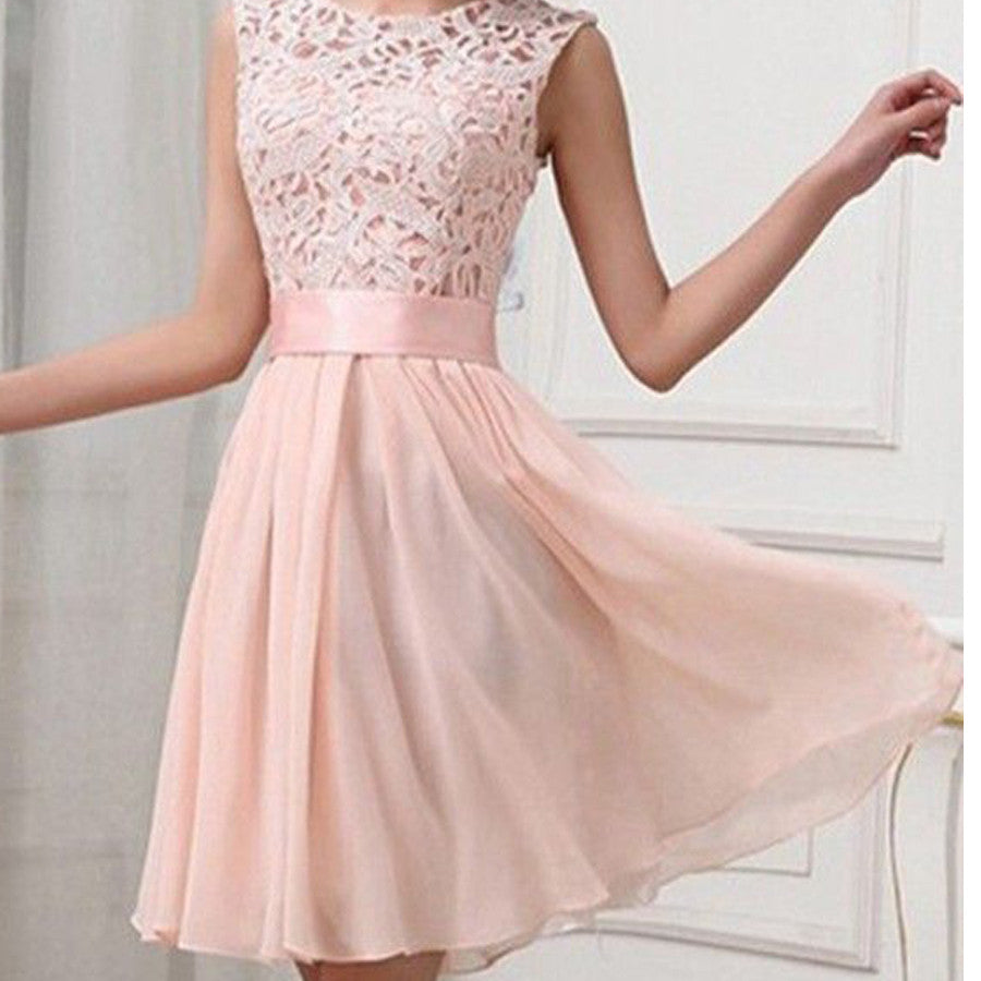Light pink lace simple chiffon casual teen homecoming dresses,BD00127 – AlineBridal
