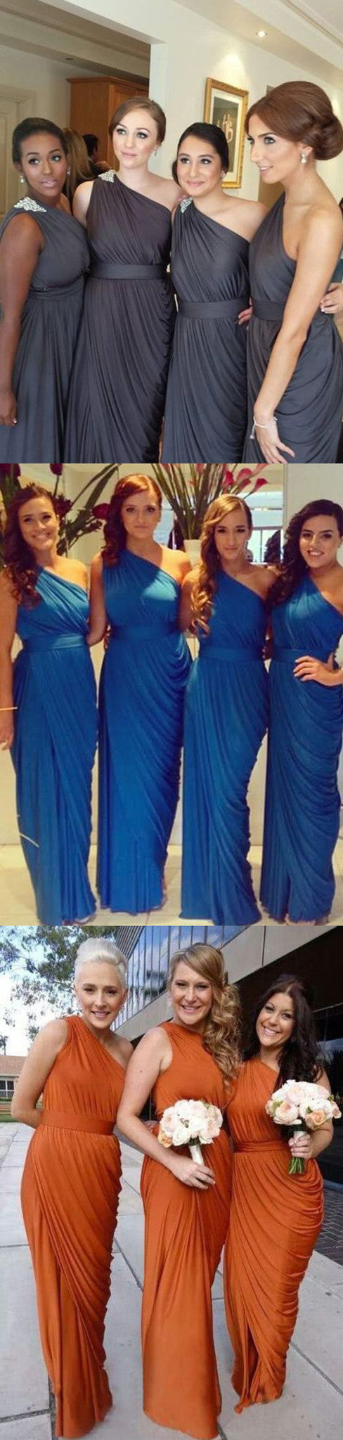 Pleating Chiffon One Shoulder Dark Grey Floor Length Simple Elegant On AlineBridal Pleating Chiffon One Shoulder Dark Grey Floor Length Simple Elegant On AlineBridal