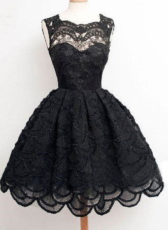 Black lace simple modest vintage freshman homecoming dresses, BD00129