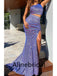 Sexy One shoulder Side slit Sleeveless Mermaid Long Prom Dress, PD3540