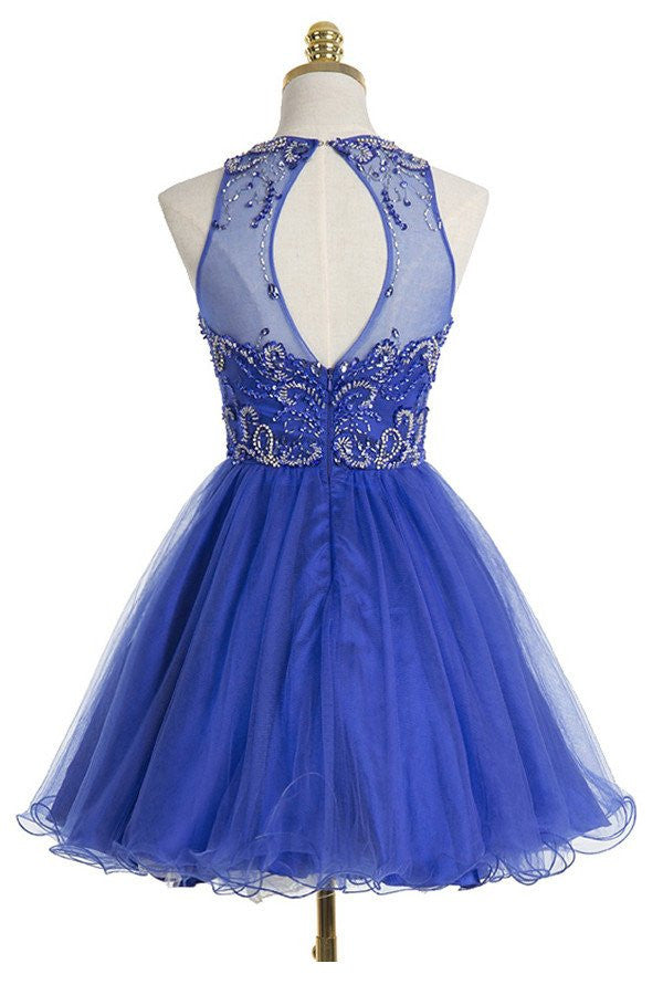 Royal Blue Sexy Open back Halter Beaded homecoming prom dresses, CM002 AlineBridal Royal Blue Sexy Open back Halter Beaded homecoming prom dresses, CM002 AlineBridal