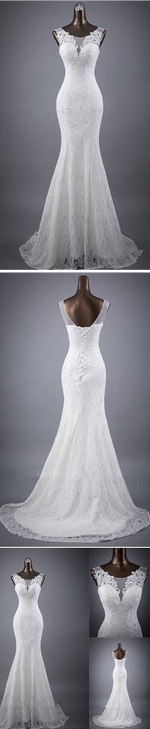 Elegant Sleeveless Mermaid Lace Up Popular  Lace Wedding Dresses, WD0142