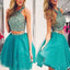 New Arrival turquoise two pieces beaded off shoulder casual homecoming dresses,BD00143