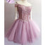 Purple off shoulder see through charming unique style homecoming dresses, BD00150