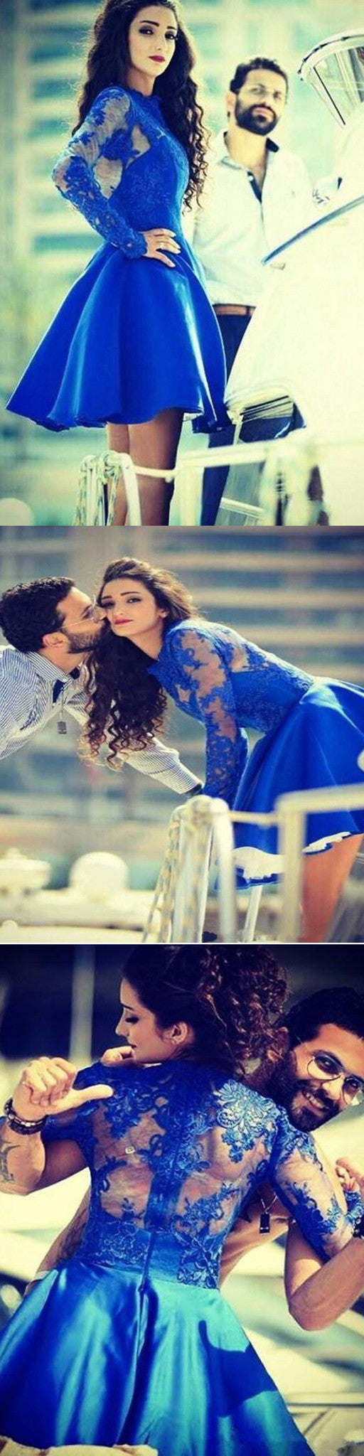 Long Sleeve Royal blue elegant vintage beauty ball gown casual homecom – AlineBridal