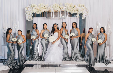 Mismatched Silver Satin Halter Mermaid Long Bridesmaid Dresses, PD3131