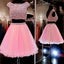 Peach Pink beaded two pieces sparkly lovely graduation for teens homecoming prom dresses,BD00167