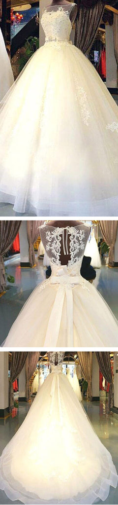 Cheap Popular Stunning Ivory Lace Top A-line Wedding Dresses, Bridal Gown, WD0017