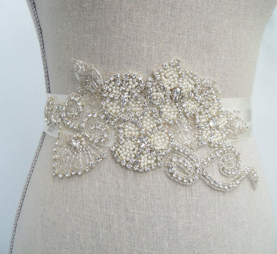 Big Beading Floral Bridal Belt,Wedding Belt,Girl Sash, Gorgeous Pearl Wedding Sashes, SA0030