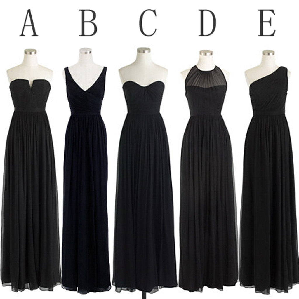 mismatched black bridesmaid dresses Chic Strapless Short with Slit Satin Chiffon 2 Black Cheap Simple Mismatched Styles