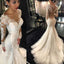 Luxury See Through Long Sleeve Sexy Mermaid Lace Tulle Wedding Dresses, WD0198