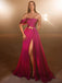 Elegant Hot Pink One shoulder Sleeveless Side slit A-line Long Prom Dress, PD3585