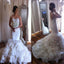 Elegant Strapless Mermaid Charming Ruffles Floral Unique Wedding Bridal Gown Dresses. WD0118
