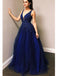 A-line Blue Tulle Sequin Sparkly Shining Formal Modest Formal Prom Dresses PD1691