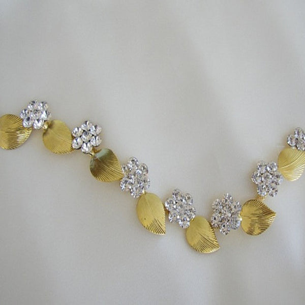 Beaded Floral Bridal Sash, Gold Wedding Sash, Crystals Rhinestone Sash ...