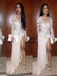 Long Sleeve White Sexy Charming Unique Style Prom Dresses, PD0014