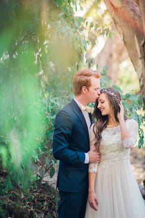 Scoop Neck 3/4 Sleeve Long A-line Lace Tulle Wedding Dresses, WD0162
