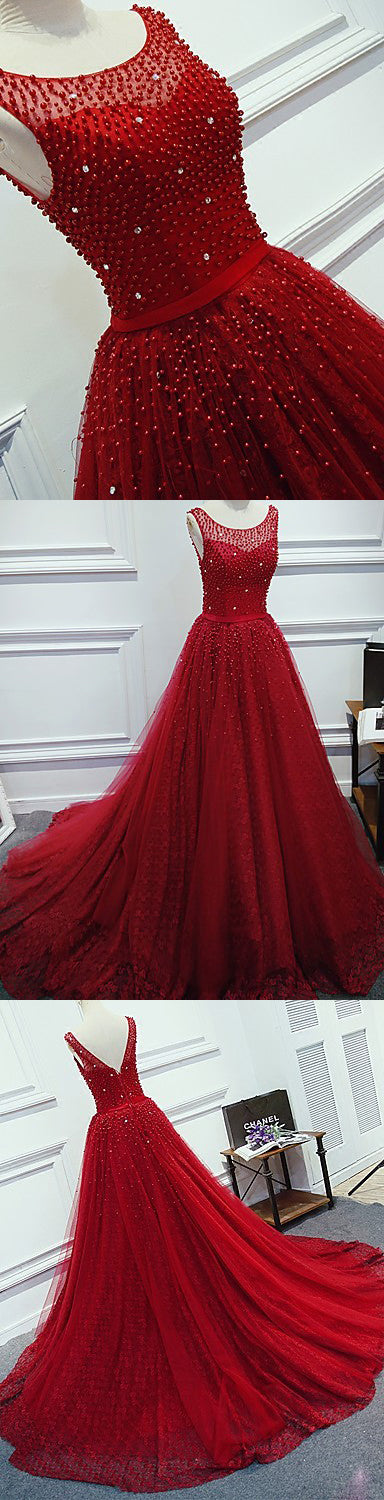 Buy Crimson Red Net Gown With Plain Work