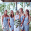 Pale Blue Pleating Spaghetti Strap Mismatched Hi-low Short Bridesmaid Dresses, AB1175