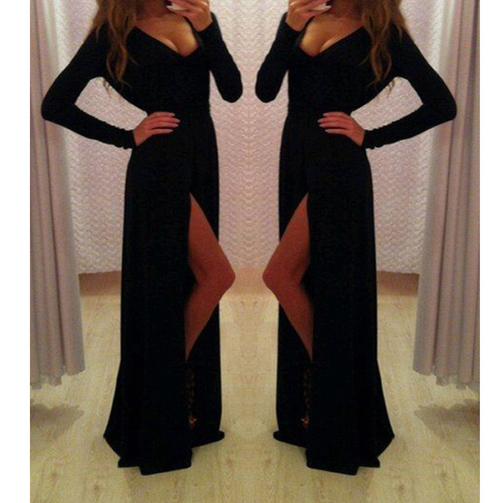 New Long Sleeve Black A-line Sexy Elegant Modest Evening Party Dress. AlineBridal New Long Sleeve Black A-line Sexy Elegant Modest Evening Party Dress. AlineBridal
