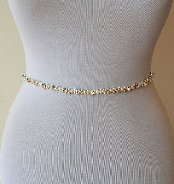 Thin Beading Pearl Bridal Belt, Wedding Sash, Different Pattern Sashes AlineBridal Thin Beading Pearl Bridal Belt, Wedding Sash, Different Pattern Sashes AlineBridal