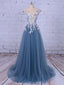 Popular Handmade Flowers V-neck A-line Prom Gown Dresses,PD00046