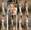 A-line Elegant Sexy V Neck Gold Long Modest Bridesmaid Dresses with Side Slit, WG296