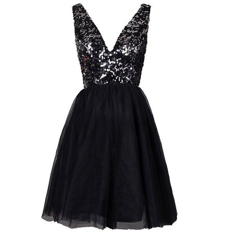Sequined sparkly open back V-neck sexy Evening Cocktail homecoming prom dress,BD0051
