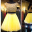 Popular Yellow Cap Sleeve Vintage gorgeous V-Back Casual homecoming dresses,BD00172