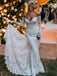 Sexy V-neck Off shoulder Long sleeves Mermaid Lace applique Wedding Dresses,WD3053