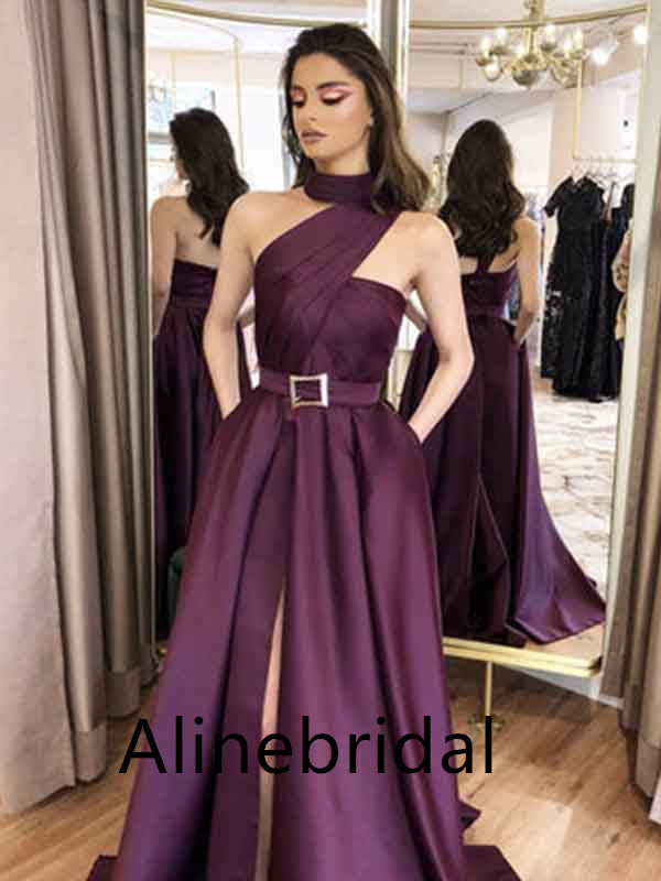 Elegant Halter Sleeveless Side slit A-line Long Prom Dress, PD3526