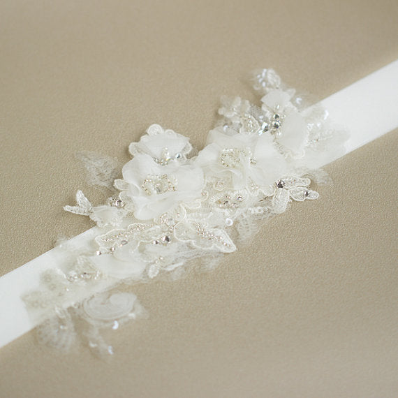 White Floral Bridal Belt,Wedding Belt,Beading Girl Sash,Lace Appliques AlineBridal White Floral Bridal Belt,Wedding Belt,Beading Girl Sash,Lace Appliques AlineBridal