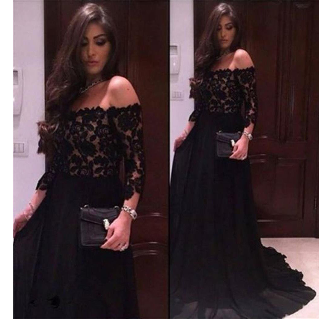 New Arrival Black Lace Off The Shoulder Ball Gown Formal Gown Dresses