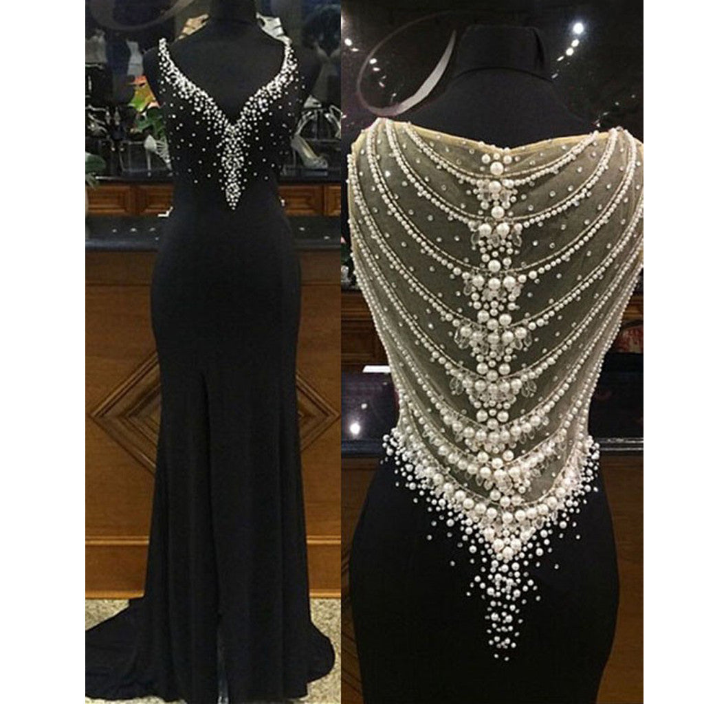 Beaded Sparkly Gorgeous Black Charming Prom Gown Dresses. PD00259