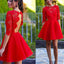 Red half sleeve see through lace open back charming homecoming prom gown dress,BD0023