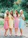 Convertible  Strapless Knee Length Pastel Color Jersey Bridesmaid Dress For Outdoor Garden Summery Beach Wedding, AB1162