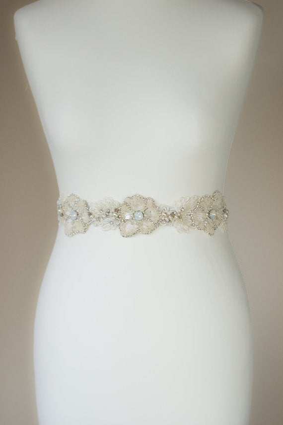 Ivory Beaded Floral Bridal Belt,Wedding Belt,Sparkly Beading Sash,Gorgeous Pearl Belt, SA0035