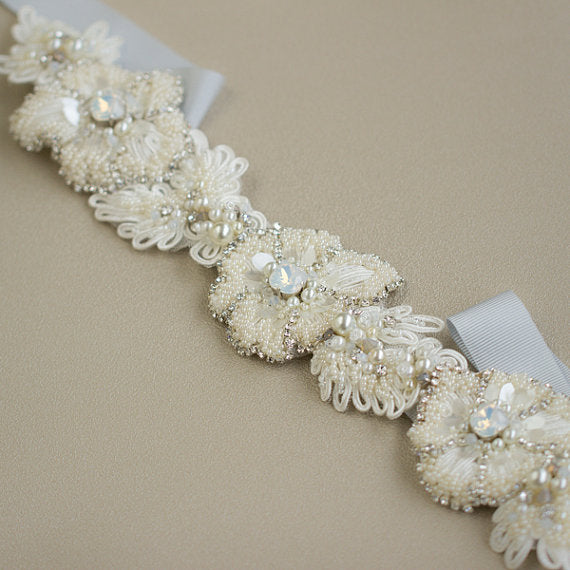 Ivory Beaded Floral Bridal Belt,Wedding Belt,Sparkly Beading Sash,Gorgeous Pearl Belt, SA0035