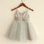 Sparkly Spaghetti Strap V- Neck Light Gray Tulle Flower Girl Dresses With Handmade Flower , FGS027