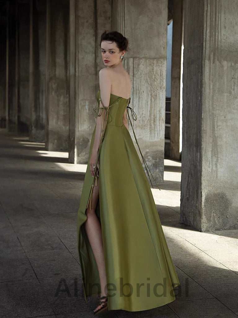 Elegant Strapless Sleeveless A-line Long Prom Dress, PD3577