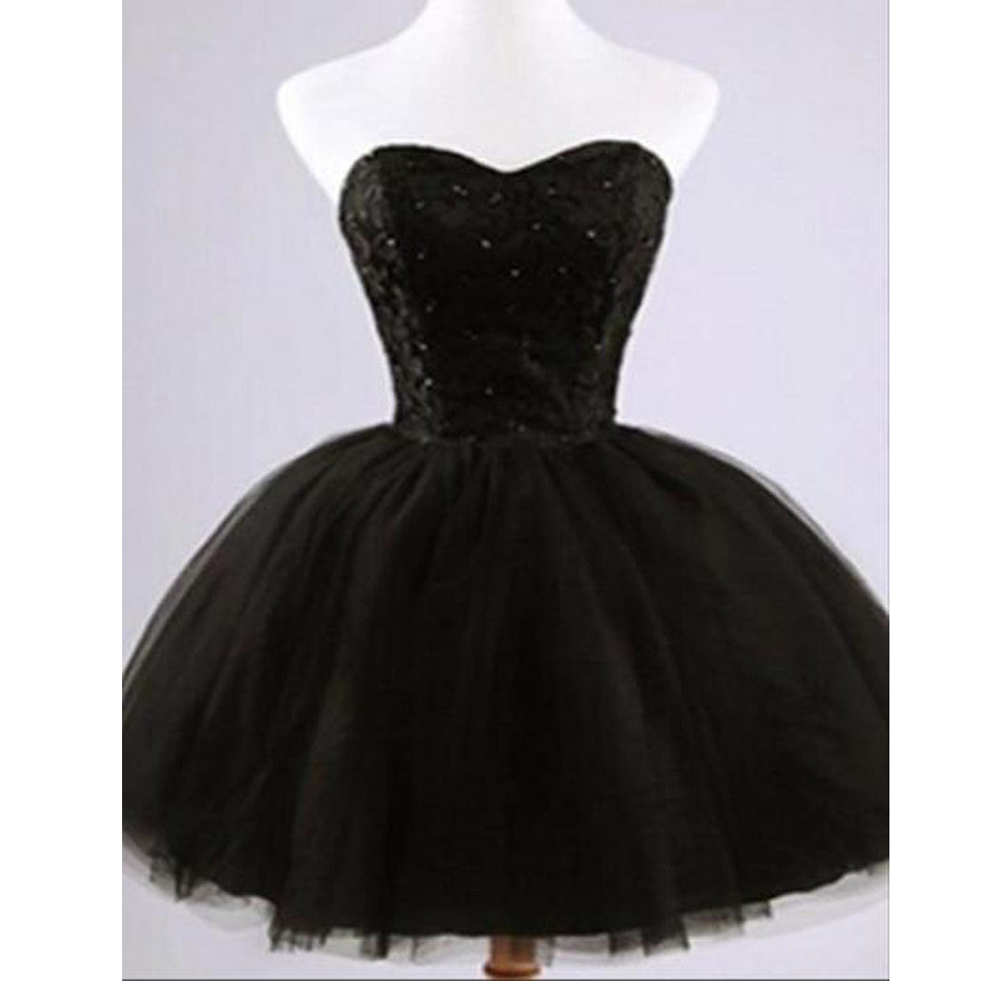 Formal lace little black dress, short homecoming prom dresses, CM0024