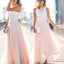 Online Junior Unique Long Prom Dress Formal Blush Pink Chiffon Cheap Bridesmaid Dresses, WG03