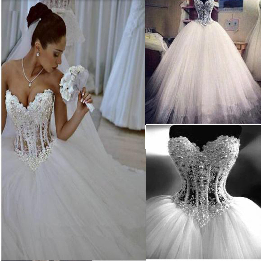 Crystal Tulle Floral Lace Ball Gown Wedding Dress