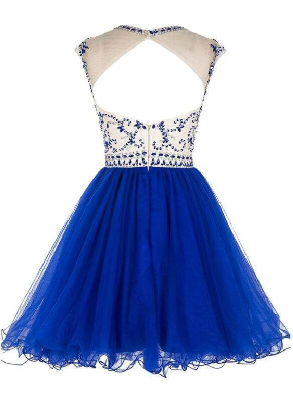 Sexy Open back Royal Blue Short Tulle homecoming prom dresses, CM0008 AlineBridal Sexy Open back Royal Blue Short Tulle homecoming prom dresses, CM0008 AlineBridal