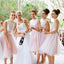 Junior Pretty Lace Small Round Neck Blush Pink Tulle Short Bridesmaid Dresses for Wedding Party, WG33